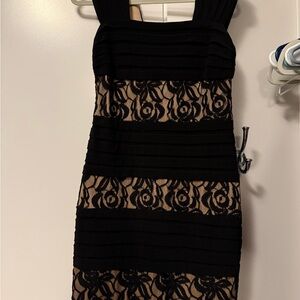 Adrianna Papell Black and Nude Lace Cocktail Dress New Years Wedding